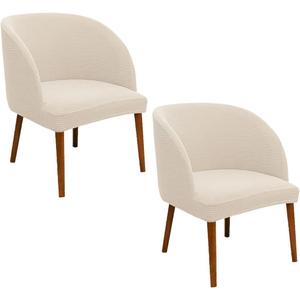 SZJIAHTM 2 Pcs Dining Chair Cover Armchair Wingback Round Curved Back Chair Cover Soft Stretch Mid Century Modern Accent Chair Slipcover for Kitchen Living Room (One Size, Beige)
