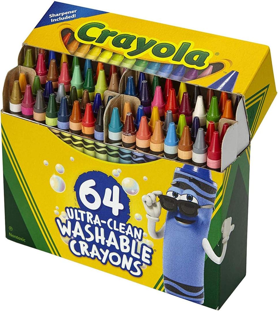 Crayola Ultra Clean Washable Crayons, Built in Sharpener, 64 Count, Kids at Home Activities