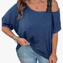 SOLY HUX Women's Plus Size Cold Shoulder Contrast Lace Short Sleeve Tee T Shirt Summer Tops Size XL Plus