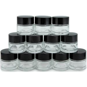 Vivaplex, 12, Clear, 1 oz, Round Glass Jars, with Inner Liners and black Lids