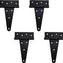 6 Inch T-Strap Heavy Duty Shed Door Hinges,Black Tee Hinge for Wooden Fences,Yard Door,Barn Door Gates, Wrought Hardware Rustproof, 4 PCS