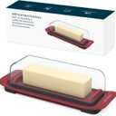 KITCHENDAO Airtight Butter Dish with Lid for Countertop and Refrigerator Door Shelf, Butter Keeper, Plastic Butter Holder Tray Container for West/East Coast Butter, Red