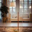 G-SAFAVA 62.5" Real Wood Floor Lamp for Living Room with Foot Switch Gold Arc Standing Tall Lamps for Bedroom Mid Century Modern Floor Lamps for Office Nursery Industrial Corner Reading Room Light