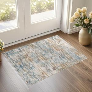 UERMEI 2x3 Entryway Area Rugs: Washable Neutral Abstract Small Rug Door Mat Non-Slip Soft Low Pile Indoor Carpe for Entrance Kitchen Front Door Bathroom Entry Kids Room - Blue Brown