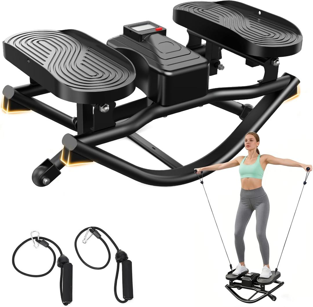 HXD-ERGO Rock Stepper with Elastic Resistance Bands, Side-to-Side Lateral Rocking Motion, Digital Display & High-Capacity Design for Home Leg GluteWorkout