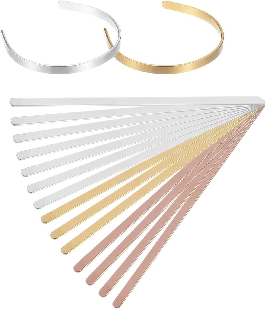 UXCELL Bracelet Blanks - 1/4 x 6inch, 16 Pcs Bangle & Cuff Blanks in Stainless Steel for DIY Bracelet Jewelry Making, 3 Colors