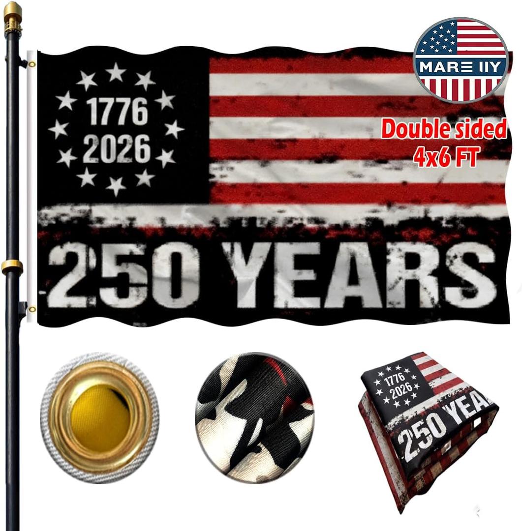 VOLTA Black American Flag 4x6 ft for 250th Anniversary - Double Sided Heavy Duty Outdoor Flag, 3-Ply UV Fade Resistant with Brass Grommets, 1776-2026 USA Freedom Banner for Yard & Indoor Decor