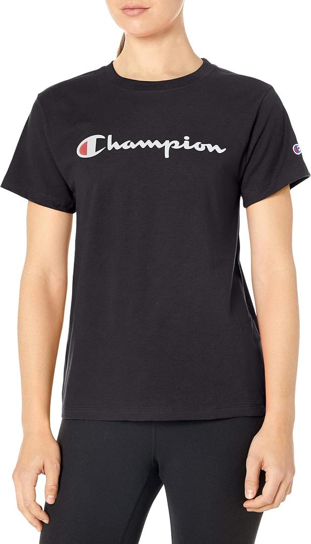 Champion Women's T-shirt, Classic Tee, Comfortable T-shirt for Women, Script, (Large)