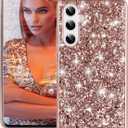 Silicone Case for Samsung Galaxy S24 FE 5G Case Glitter Sparkle Bling, Hybrid Matte Back Case High Impact Heavy Duty Shockproof Protective Cover for Samsung S24 FE Cute Case for Women 6.7" (Rose Gold)