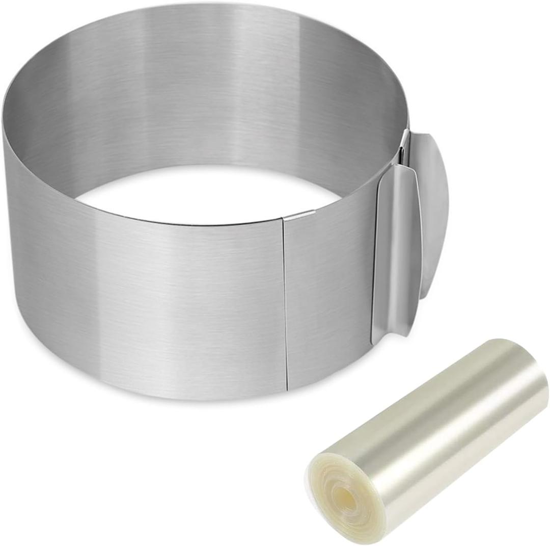 Cake Rings For Baking Mousse Mold Acetate Cake Collar Set Round Cake Molds Adjustable 6 to12 Inches Mousse Cake Rings, 5.5 x 394 inch Clear Cake Acetate Sheet Rolls
