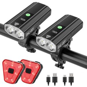 3000 Lumens Super Bright Bike Lights for Night Riding, 5000mAh USB C Rechargeable LED Bicycle Light Front and Rear, Headlight and Back Tail Light Set for Road Mountain