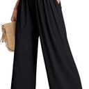 Dokotoo Women's Elastic Waist Wide Leg Pants Baggy Casual Stretch Palazzo Pants with Pockets (Black), S