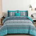 Cottolester Boho Queen Comforter Set 8 Pieces, Teal Comforter Bohemian Striped Bed in A Bag,Soft Microfiber Bedding Set for All Seasons