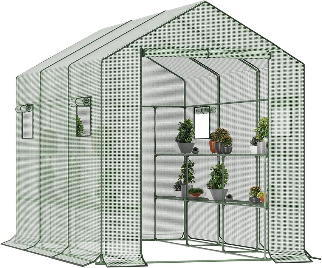 9.75 ft Big Greenhouse, Waterproof Green Houses for Outdoor Garden, Portable Greenhouse for Yard with Roll-Up Zipper, 18 Shelves - Walk-in(9.75x6.9x5.6ft)