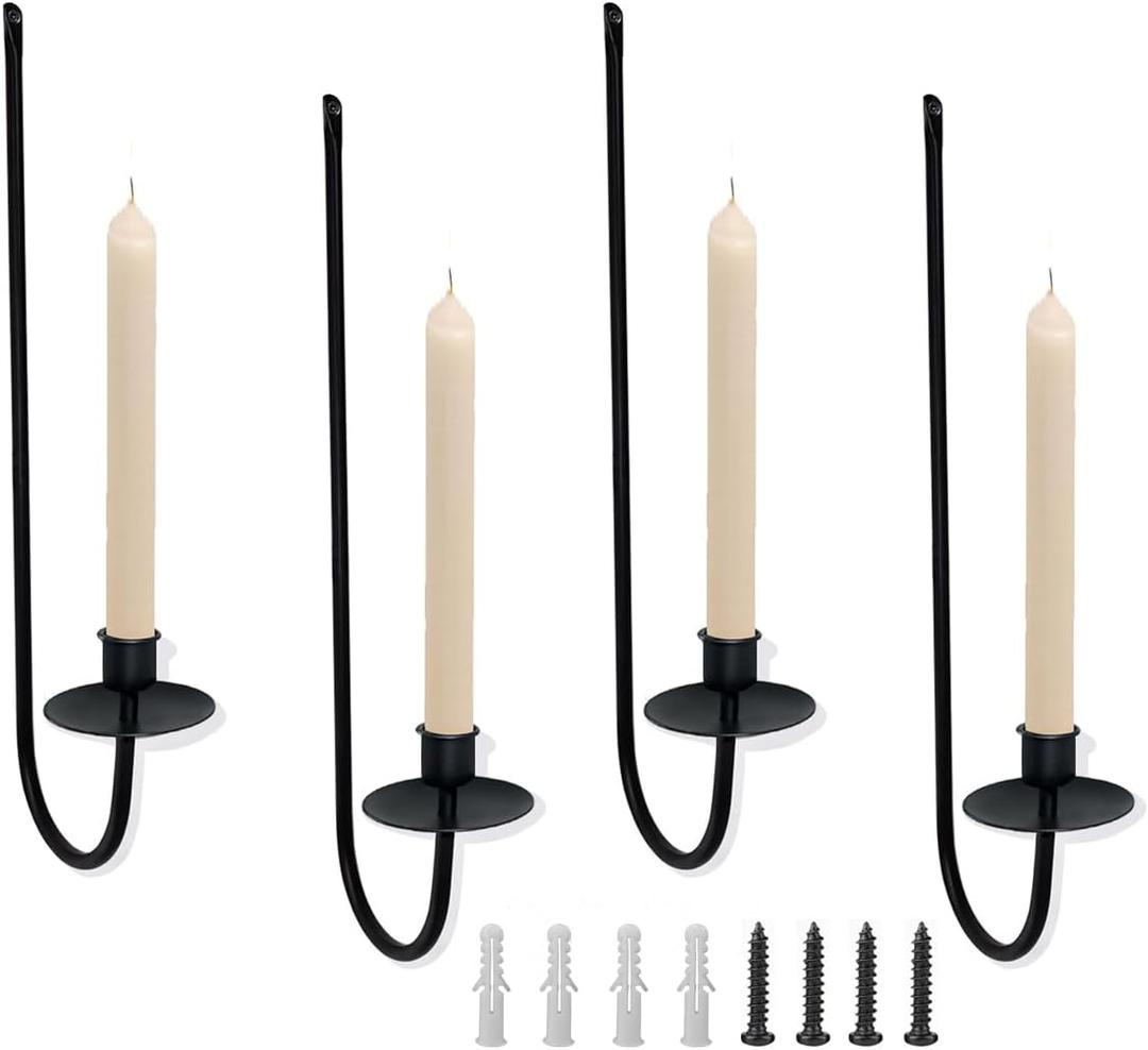 Wall Candle Holder Set of 4, Modern Candle Sconces Wall Mount Metal Holders Hanging Candle Pillar Holder for Living Room, Wedding, Farmhouse, Fireplace, Matte Black