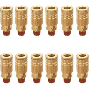 1/4 Inch Brass Male Industrial Coupler, 12 Pack 1/4 Inch Air Hose Fittings NPT Male Quick Connector Air Coupler with sealant for Professional Jobsites and Automotive Shops