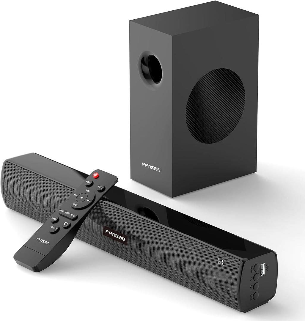 TV Sound Bar Subwoofer Bluetooth, Home Theater Sound Bar System, TV Speakers Sounds Bars Subwoofer, Hdmi(ARC) OPT COAX AUX USB 2.1ch Home Audio TVs/PC/Projector Treble Bass 3 Modes Remote, Black