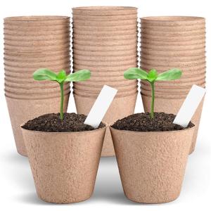 4 Inch Peat Pots, 50PCS Biodegradable Plant Starting Pots Round Nursery Pot, Garden Germination Nursery Pot Bonus 20 Plant Labels (4 Inch, 50P)