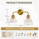 ANDY STAR Vanity Lights for Bathroom 2 Light - Brushed Gold Bathroom Light Fixtures with Clear Cone-Shaped Glass, Brass Modern Geometric Design Wall Lights for Hallway, Bedroom, E26 Base (No Bulbs)