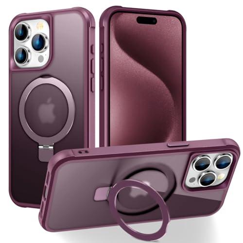 CHAOFEnG Magnetic Compatible with iPhone 15 Pro Case with Stand [Military Grade Drop Tested, Compatible with Magnet, Ring Translucent Slim Hard Back Soft Edge, Wine Red