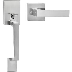 VEVOR Front Door Handle, Satin Nickel Square Handle Set with Lever Door Handle No Lock, Adjustable Hole Space, Entry Door Handle with Reversible for Right and Left Handed Entrance and Front Door (Satin Nickel-No lock)