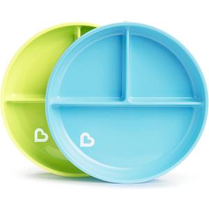 Munchkin Stay Put Suction Plates for Baby and Toddler, 3 Divided Sections , Blue/Green (2 Count (Pack of 1))