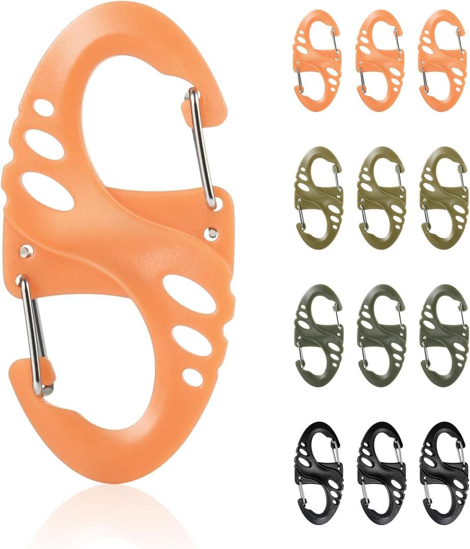 12 Pack 2" Carabiner Clip Plastic S Carabiner Clips Paracord Keychain Hooks for Key Chain Backpacks Bags Zipper Clip Accessories