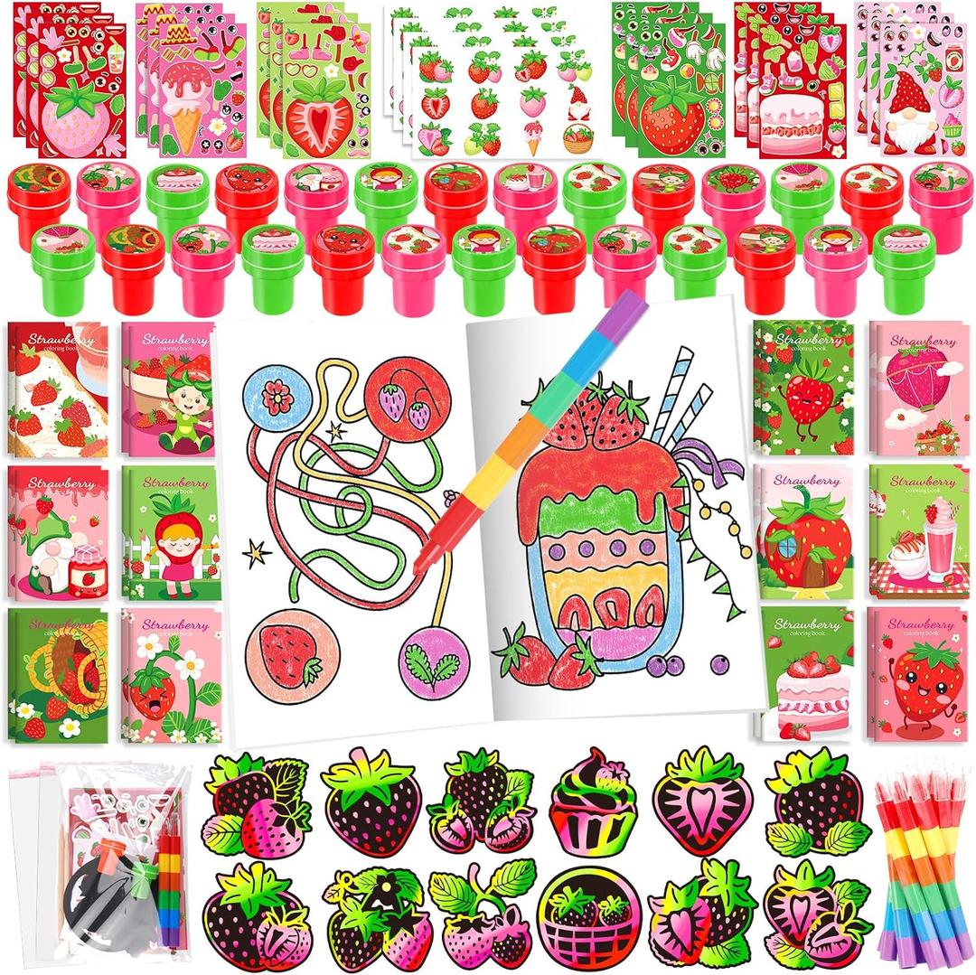 BenLouis 84 Pcs Strawberry Party Favors Berry Mini Coloring Books Bulk for Kids Classroom Strawberry Birthday Gift Party Candy Goodie Bag Fillers Fruit Gift Decor Pinata Prize Activity Supplies