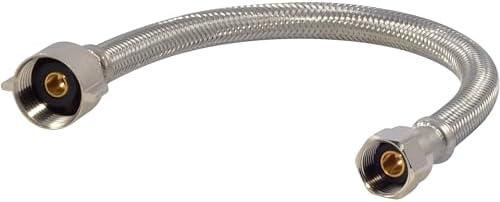 Set of 2 Pack, Eastman 12 Inch Steel-Flex Braided Toilet Connector, 7/8 Inch Ballcock x 1/2 Inch Compression, Stainless Steel Toilet Supply Line, 48114