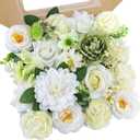 AmyHomie Green White Artificial Flowers Combo Silk Mix Peony Rose Fake Flowers w/Stem for DIY Wedding Bouquets Centerpieces Arrangements Table Fall Decor Party Bridal Baby Shower Home Decorations