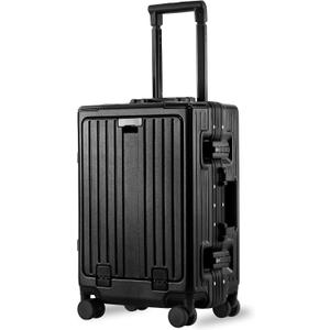 Carry On Luggage 20 Inch, Aluminum Frame Zipperless Luggage, ABS+PC Hard Shell Suitcases, Carry On with Compartment for Short Trips, Suitcase Carry-on TSA Approved (Black)