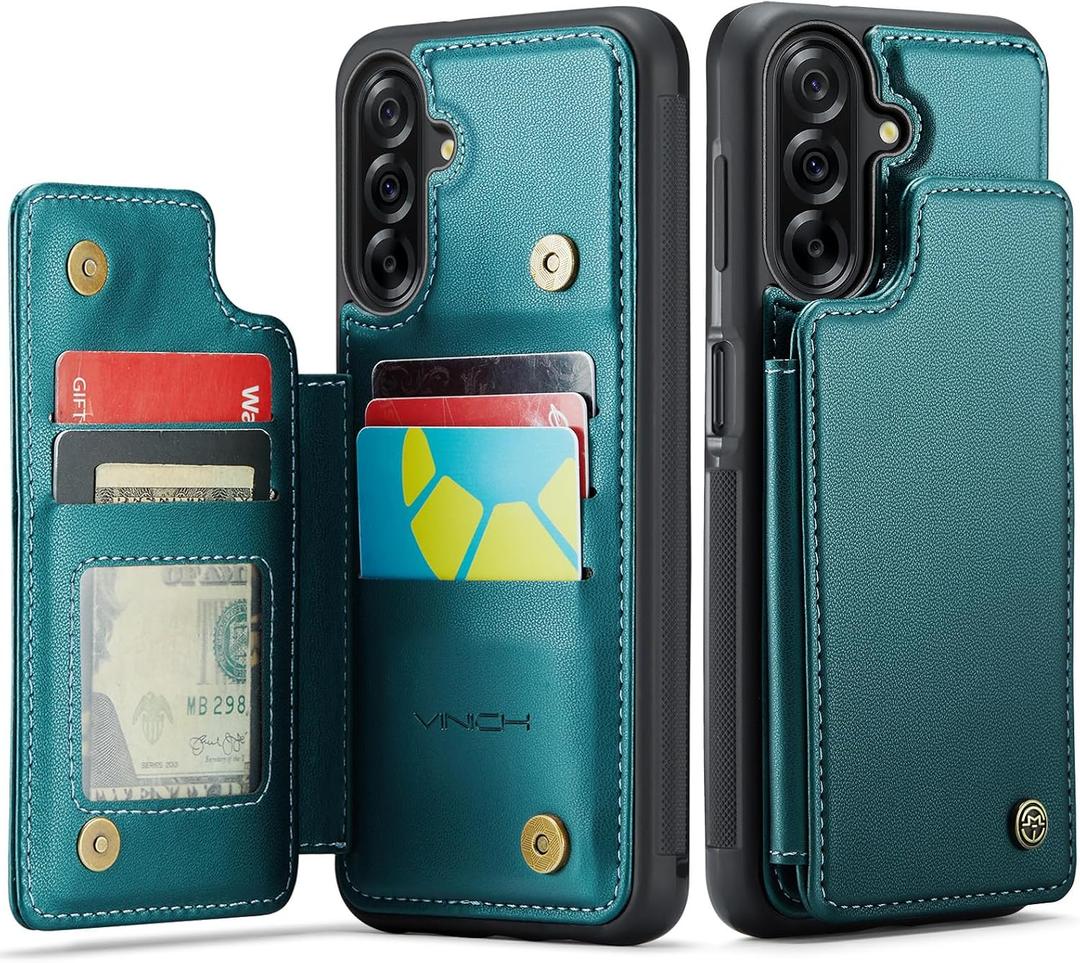 Vinich for Samsung Galaxy A26 Wallet Case with Card Holder, RFID Blocking Credit Slots Kickstand Shockproof Phone Cover Fit for Galaxy A26 6.7" Bluish Green