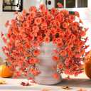 Ivydale 2 PCS Artificial Fall Hanging Flowers Fake Plants Outdoor,Silk Morning Glory Faux Flowers with Eucalyptus Leaves,UV Resistant Realistic Mums Plants for Home Garden Decor (Orange)