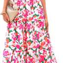 PRETTYGARDEN Women's 2026 Summer Boho Maxi Dresses Floral Short Sleeve V Neck A Line Tiered Flowy Long Beach Vacation Dress (Pink, XXL)
