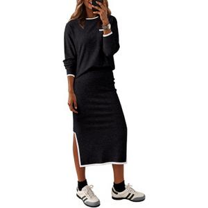 Dokotoo 2 Piece Skirts Sets For Women Fall Fashion 2025 Sweater Dress Knit Lounge Travel Outfits Winter Clothing (Medium, Black)
