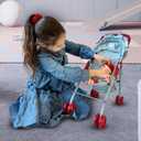 My First Baby Doll Stroller for Toddlers 3 Year Old Girls, Little Kids | Folding Baby Stroller for Dolls, Toy Stroller for Baby Dolls with Bottom Storage Basket, Foldable Frame, Canopy, Seatbelt, 20x10x21 in