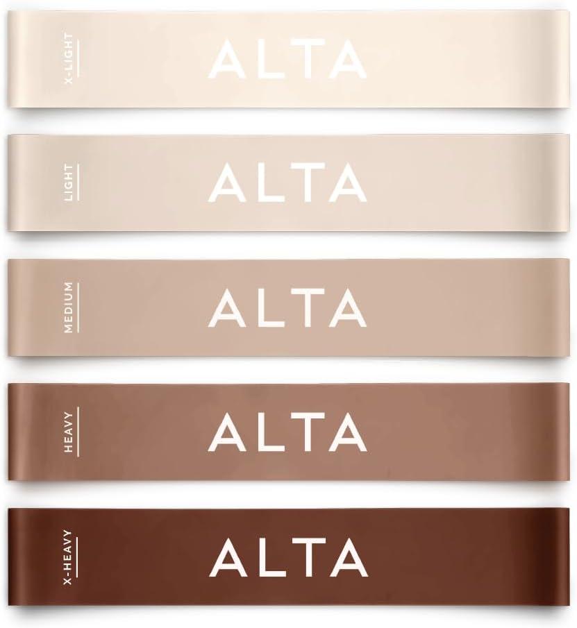 ALTA Mini Loop Bands for Exercise - Premium Durable Latex - Small Resistance Bands for Women, Booty Bands for Working Out, Leg Stretch Loops for Physical Therapy, Pilates Exercise Mini Bands Set (5 Pack - Latte)