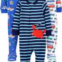 Simple Joys by Carter's Toddlers and Baby Boys' Snug-Fit Footed Cotton Pajamas, Pack of 3 (6-9 Months, Blue Sea Life/Navy Stripe/White Cars)