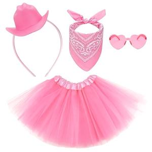 Pink Cowgirl Hat Headband Tutu Set Adult Tutus for Women with Mini Tiny Cowboy head band Heart Glasses Bandana Women Halloween Party Costume Accessories Set (Pink Cowgirl Hat Headband)