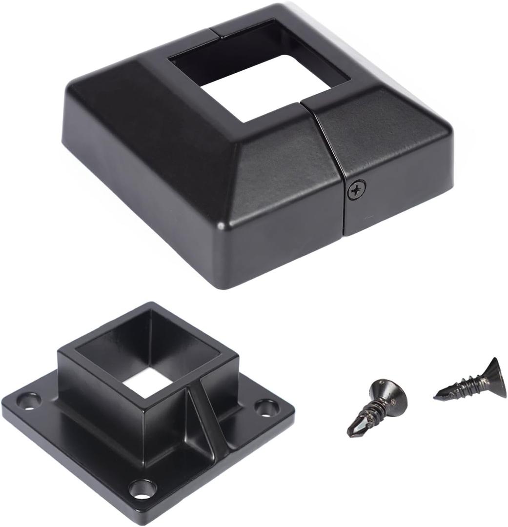 2" Square Premium Base Flange and Covers Set for Home Improvement and Tools, Aluminum,Black
