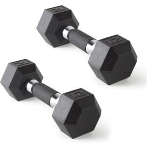 CAP 12lb Rubber Coated Hex Dumbbell, Comfort Grip, Free Weights, Pair