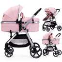 2-in-1 Baby Stroller with Bassinet Mode - Folding Infant Newborn Pram Stroller with Reversible Seat - Toddler Strollers for 0-36 Months Old Babies (Pink)