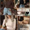 Huukeay 3 Pack Women's Ribbed Mock Turtleneck Shirts Cotton Long Sleeve Tops Lettuce Trim Slim Fit Soft Tees for Layering, small