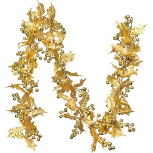 DearHouse 6FT Gold Berry Christmas Garland, Flexible Artificial Berry Garland for Indoor Outdoor Home Fireplace Decoration for Winter Christmas Holiday New Year Decor