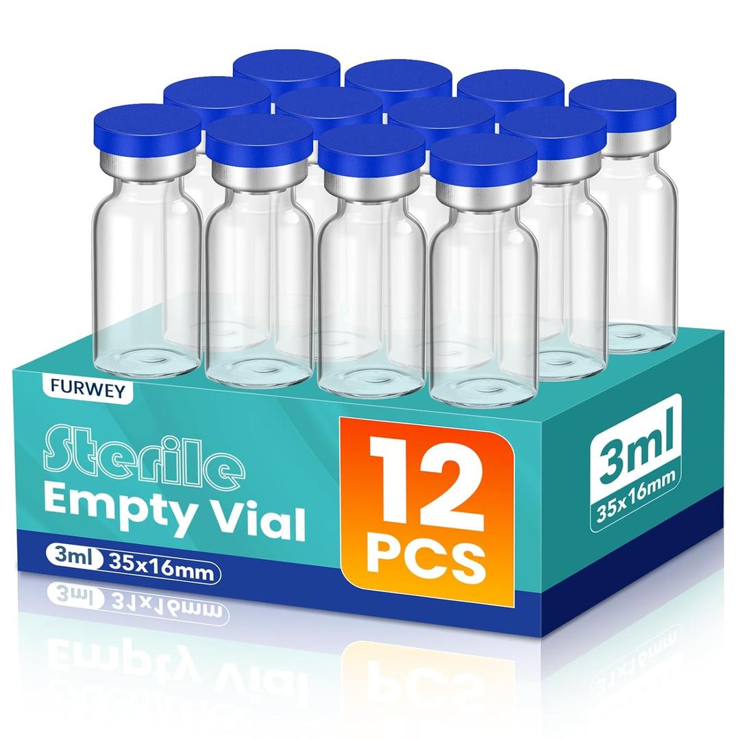 3ml Sterile Vials with Self Healing Injection Port and Sealing Cap, Glass Sterile Vials for Injections 12 PackEmpty Vial, No Liquid
