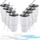 COMOOO 30oz Tumbler Stainless Steel Insulated Tumbler with Lid and Straw Double Wall Vacuum Coffee Cup Large Travel Mug for Home, Office, School,Party (White, 8 Pack)