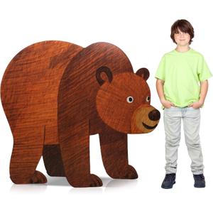 Yookeer 4 ft Brown Bear Cardboard Cutout Stand up Life Size Safari-Themed Birthday Party Decoration Jungle Cardboard Stand-up Photo Prop for Zoo Theme Vbs Event Backdrop Stand up Decorations