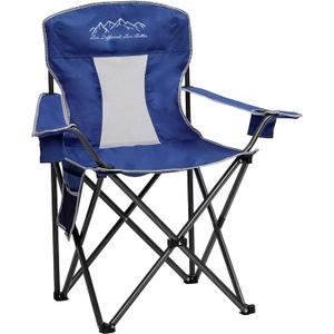 Mesh Folding Camping Chairs, Oversized Portable Outdoor Chairs, Weight Capacity 325 lbs with Cup Holder, Storage Pocket, Carry Bag Blue