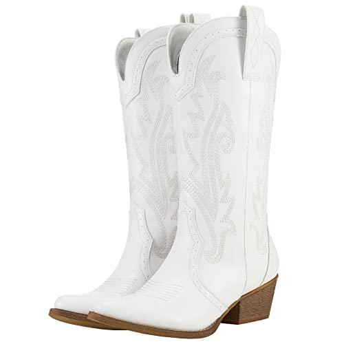 HISEA Rollda Cowboy Boots for Women, Cowgirl Boots, Comfortable Western Boots with Pointed Toe Stitched Embroidery for Country Concert Dancing Wedding Traveling Daily Outfits 8