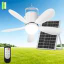 21” Solar Ceiling Fan Light, 35W Solar Powered Gazebo Fan with Remote Control, Rechargeable Battery Operated Portable Camping Fan Outside, for Tent Patio Greenhouse Porch Canopy Pergola